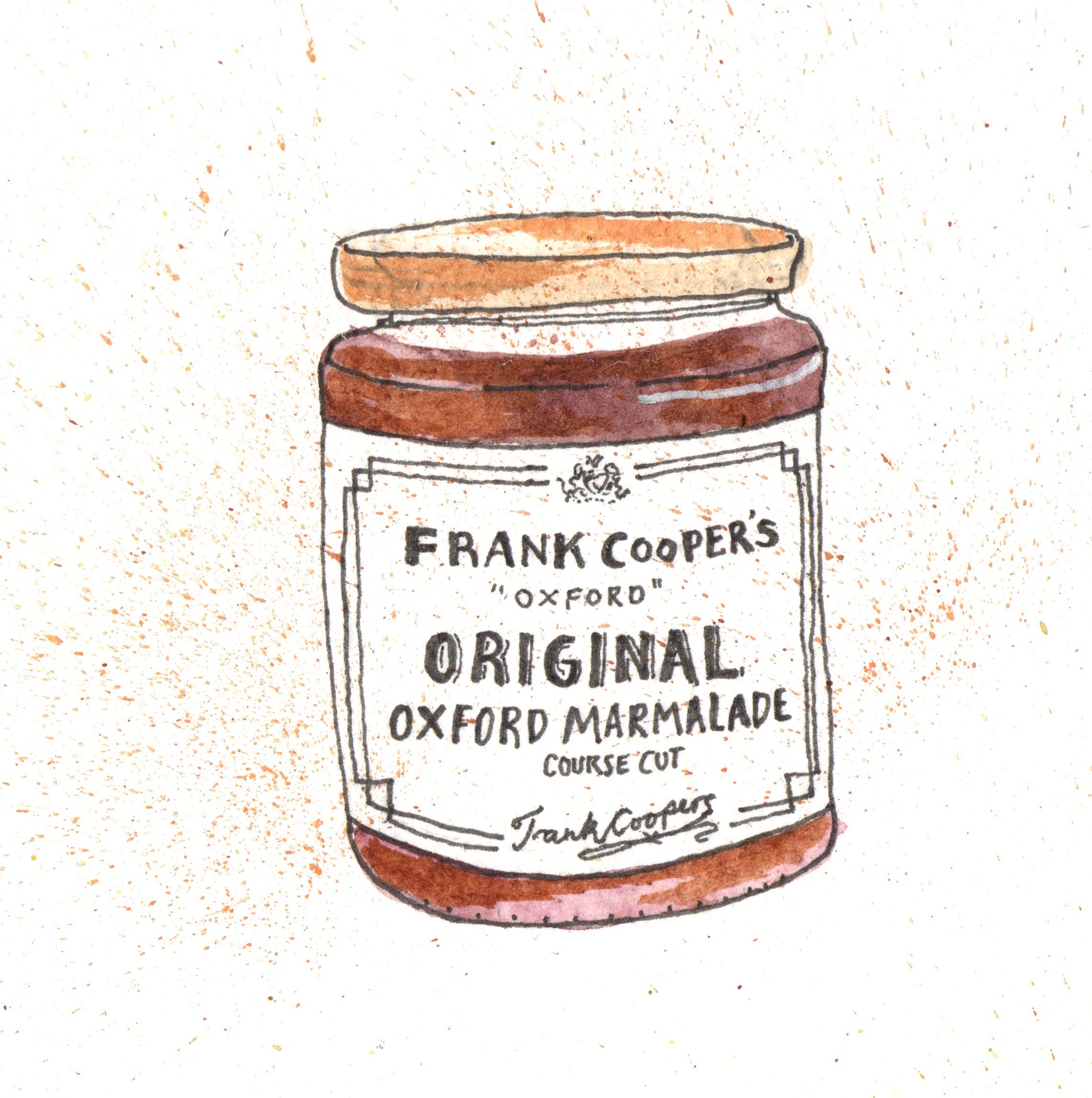 Illustrated glass jar of marmalade on a platter background
