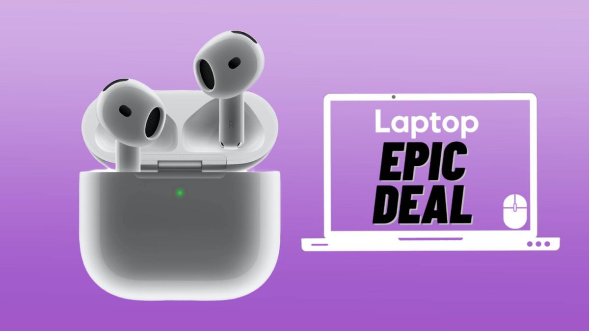 AirPods Pro 4 against purple gradient background with epic deal text