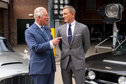 Prince Charles and Daniel Craig on the set of NO TIME TO DIE.