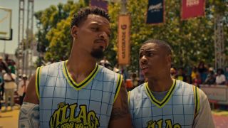 Myles Bullock (L) and Vince Staples (R) in White Men Can't Jump