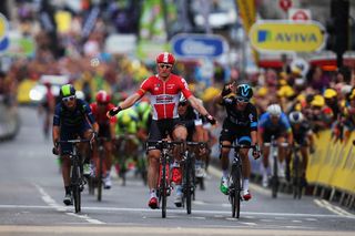 Andre Greipel appears to win stage 8, but he was later relegated.