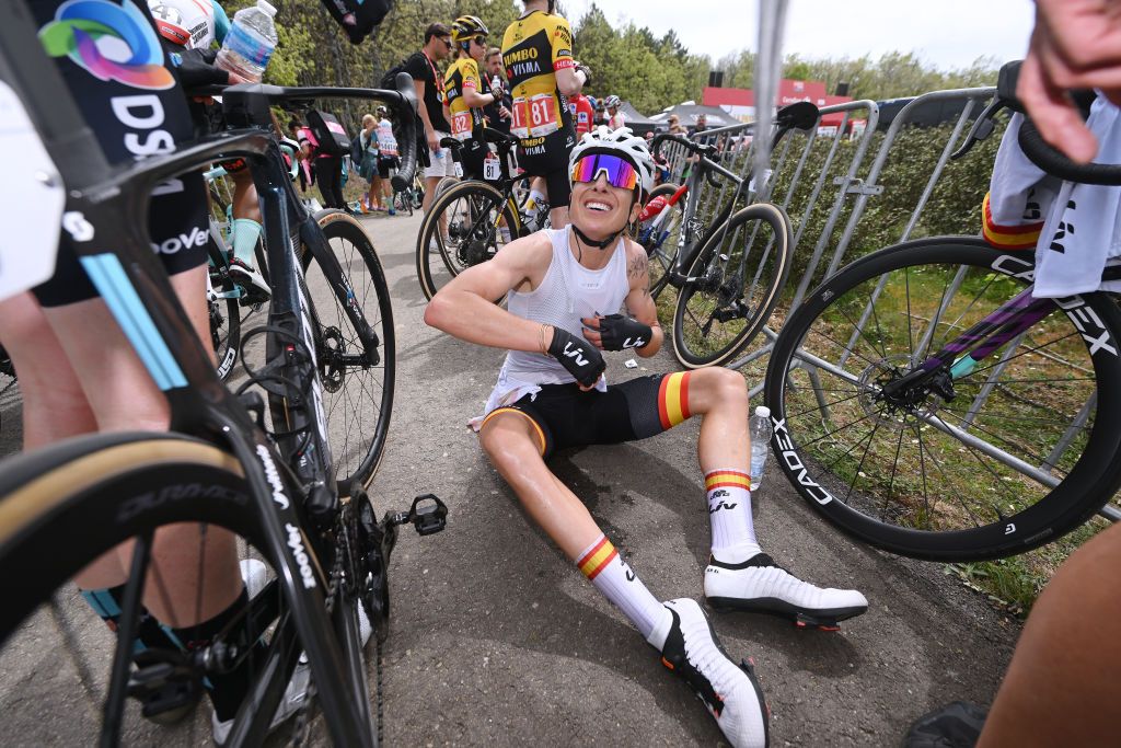 MIRADOR DE PEAS LLANAS SPAIN MAY 05 Mavi Garcia of Spain and Team Liv Racing Teqfind reacts after the 9th La Vuelta Femenina 2023 Stage 5 a 1292km stage from La Cabrera to Mirador de Peas Llanas 1479m UCIWWT on May 05 2023 in Mirador de Peas Llanas Spain Photo by Dario BelingheriGetty Images