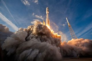 A United Launch Alliance Atlas 5 rocket blasts off from Space Launch Complex-41 at Florida's Cape Canaveral Air Force Station on Feb. 24, 2012, with the U.S. Navy’s Mobile User Objective System-1 (MUOS-1) satellite.