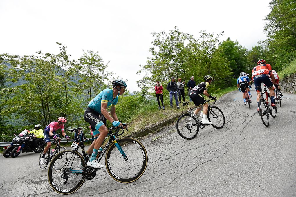Joe Dombrowski lost contact with the leaders on steepest pitches of the Motirolo