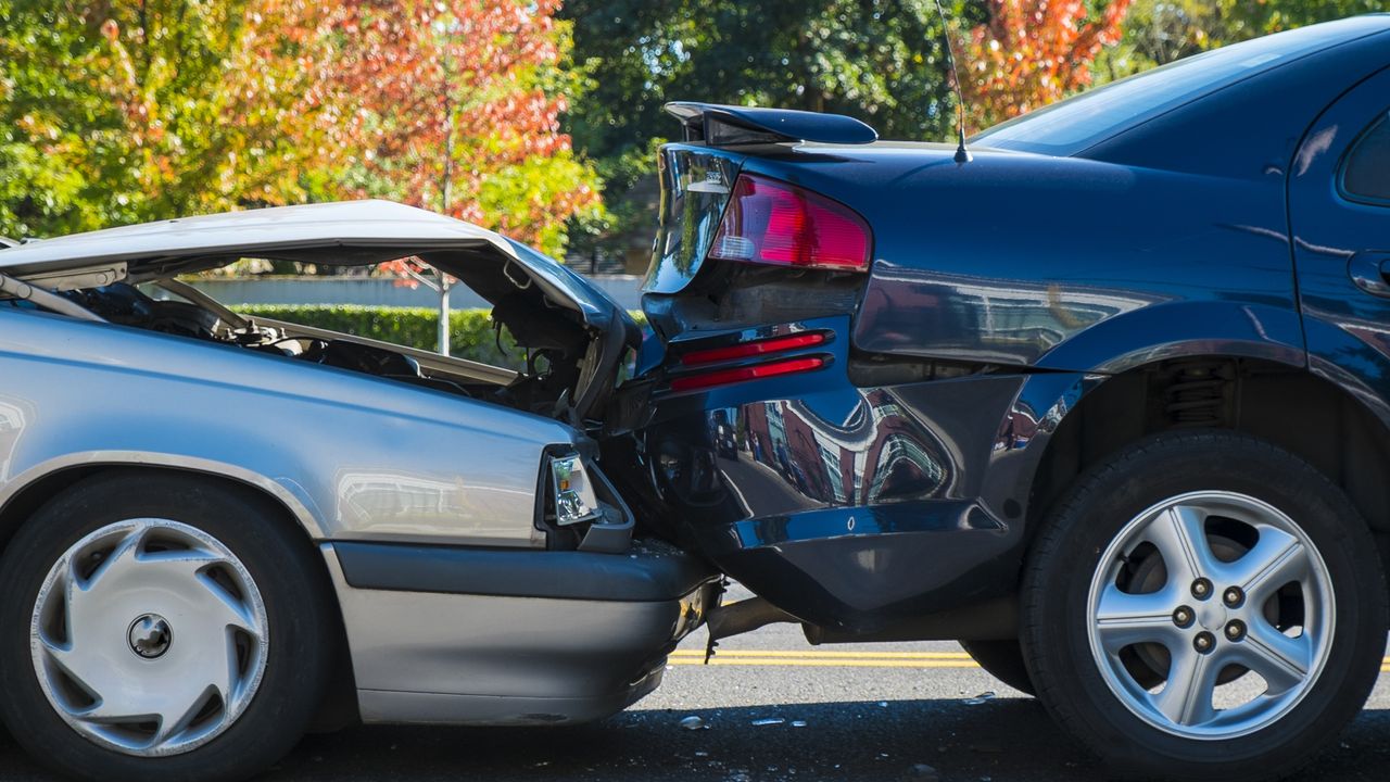 A car has rear-ended another car.