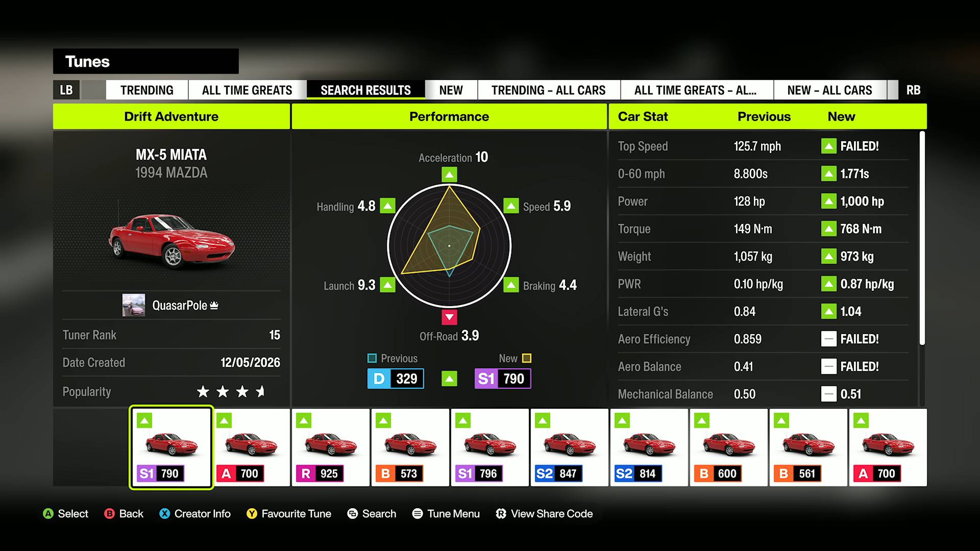 Forza Horizon 6 drift car tune setup for mazda mx5