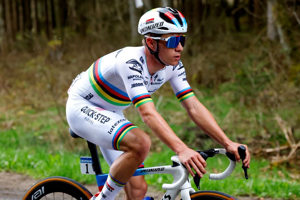 LIEGE BELGIUM APRIL 23 Remco Evenepoel of Belgium and Team Soudal Quick Step competes during the 109th Liege Bastogne Liege 2023 Mens Elite a 2581km one day race from Lige to Lige UCIWT on April 23 2023 in Liege Belgium Photo by Bas CzerwinskiGetty Images