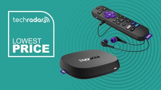 Roku Ultra box and remote with headphones attached