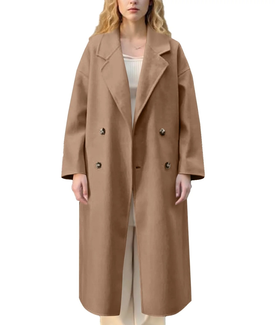 Stichou, Stichou Women&#039;s Fall Long Wool Pea Coat,double Sided Blended Classy Breasted Trench Coats Jacket,length Winter Dress Overcoat Brown M