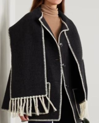 Totême Draped fringed wool-blend jacket in dark grey 