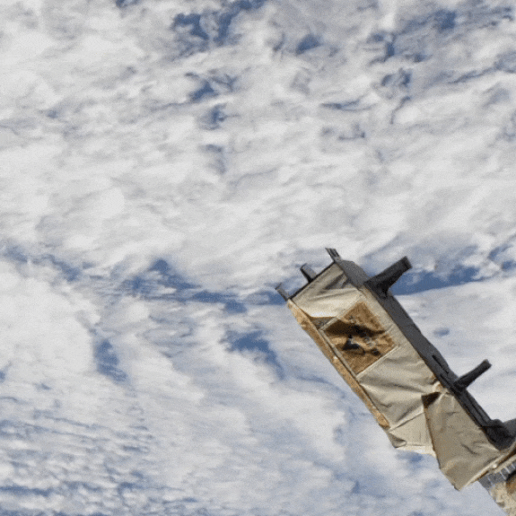 A cubesat is ejected from the Japanese Experiment Module at the International Space Station in this animated GIF. The small satellite, named TechEdSat-8, deployed on Thursday (Jan. 31) on a mission to test a new technology called exo-braking, which would allow science payloads to return to Earth inside a cubesat.