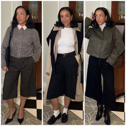 collage of Lauren Tappan wearing culottes 