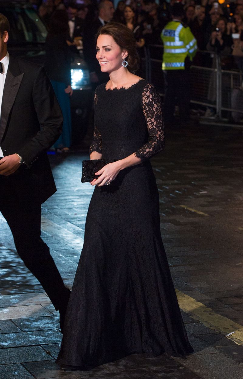 For the Royal Variety Performance in London, Middleton dressed to the nines in this lacey black Diane von Furstenberg gown