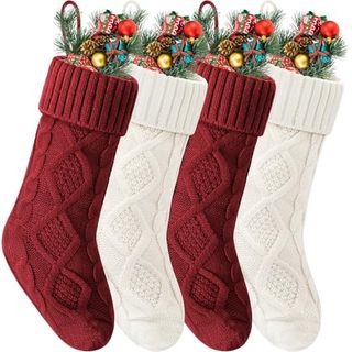 Alternating red and white knitted stockings 