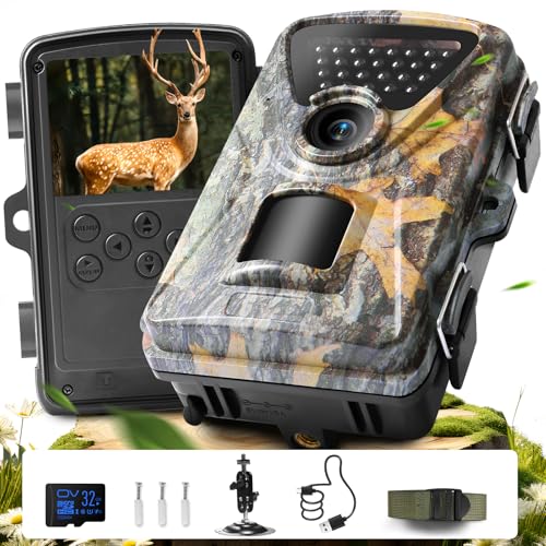 Wildlife Camera 4k 60mp Trail Camera, 0.2s Fast Trigger Motion Activated Trail Cam, 850nm Ir Night Vision, Ip66 Waterproof Garden Camera With 32gb Sd Card for Bird Watching &amp;amp; Wildlife Monitoring