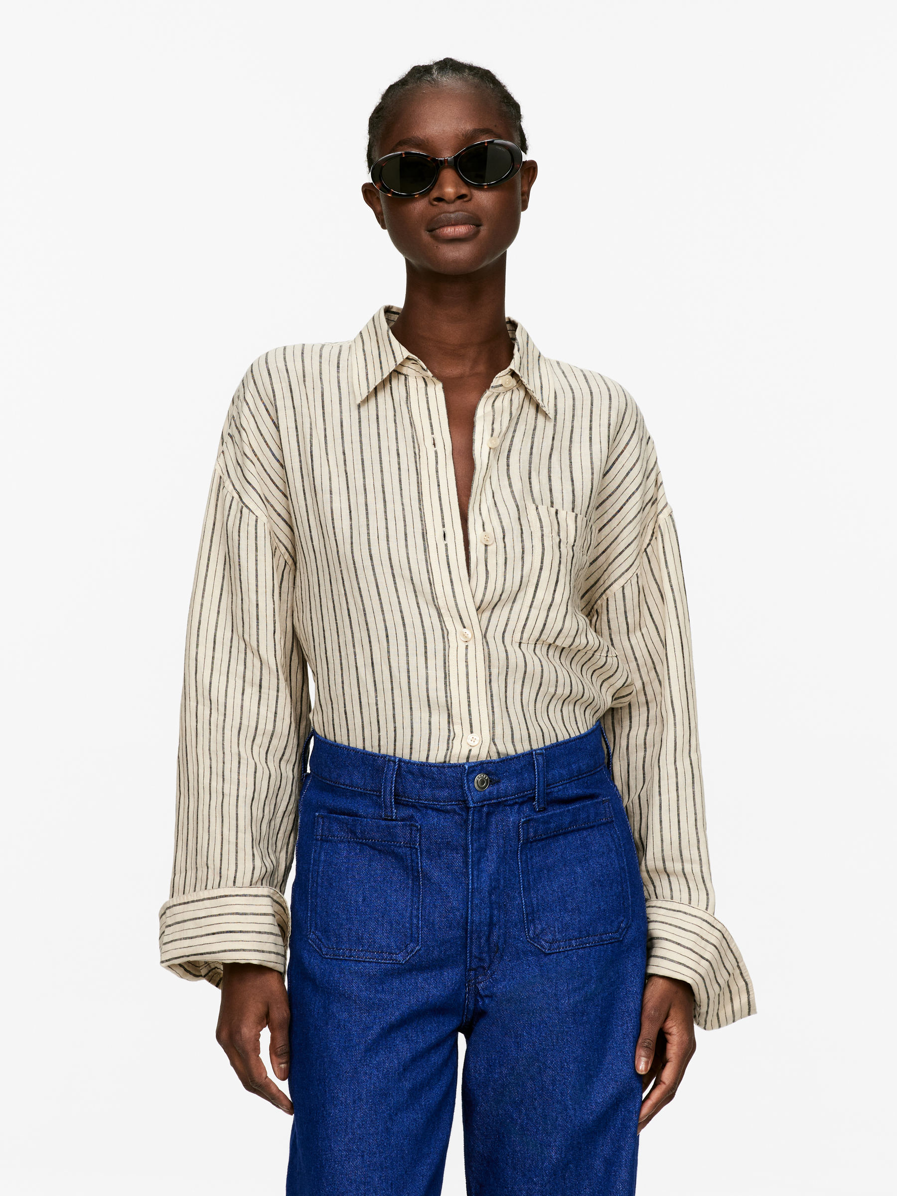 Linen Shirt 
 Beige/black 
 Women 
 Arket Gb