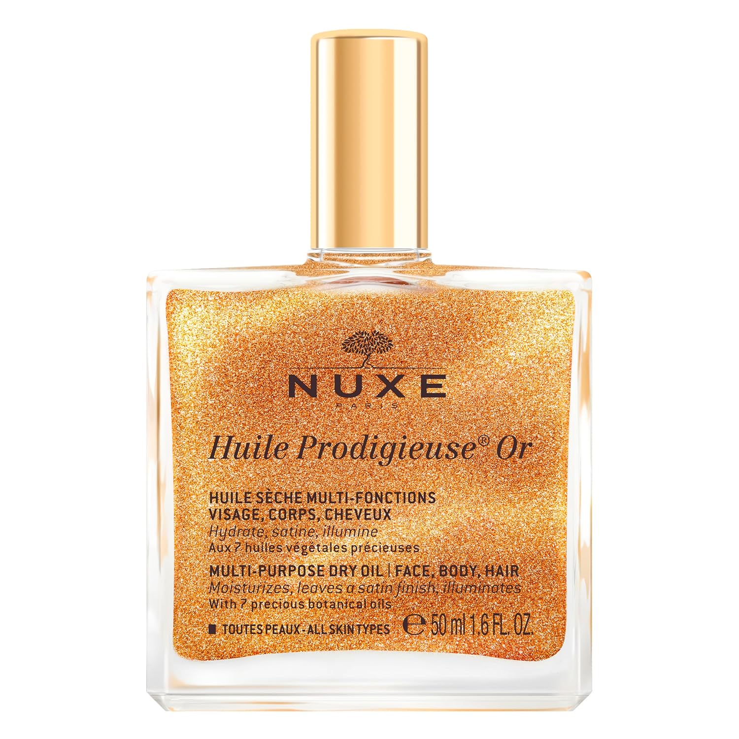 Nuxe Huile Prodigieuse Shimmer Multi-Purpose Dry Oil - Luxurious Radiant Glow and Hydration for Face, Body & Hair, 1.6 Fl Oz