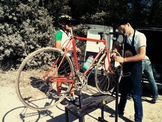 DJ Mechanic fixes my bike, while presumably chatting about his playlist for the evenings party.