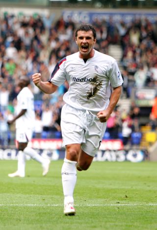 Gary Speed celebrates scoring for Bolton