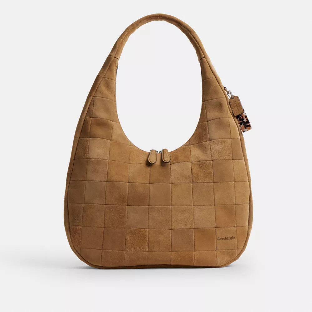 Alter/ego Large Crescent Shoulder Bag in Checkerboard Upcrafted Suede