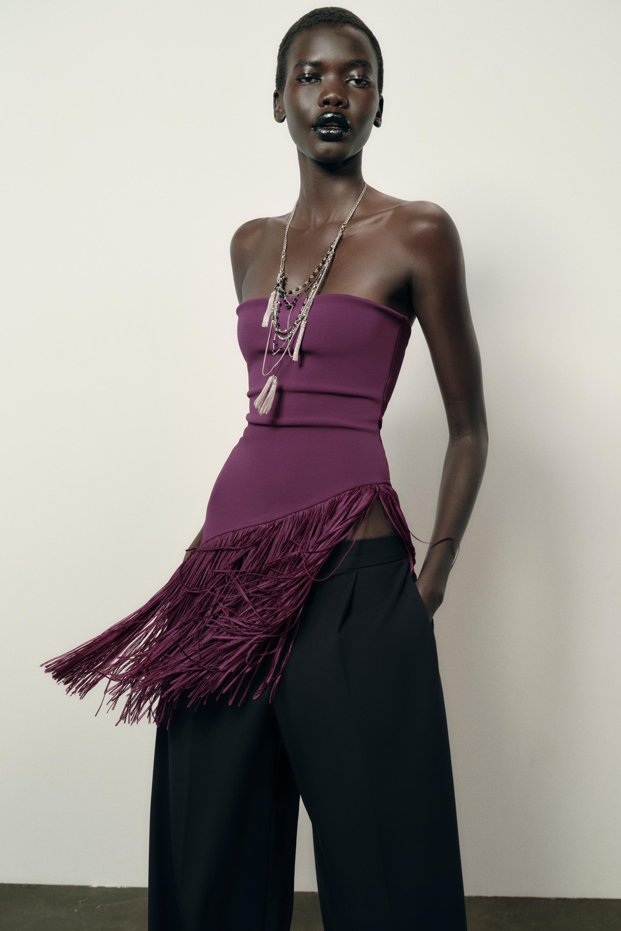 Fringed Stretch Bandeau Top