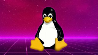 The Linux penguin on a pink background