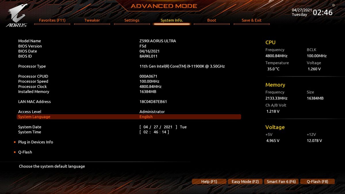 Gigabyte Z590I Aorus Ultra