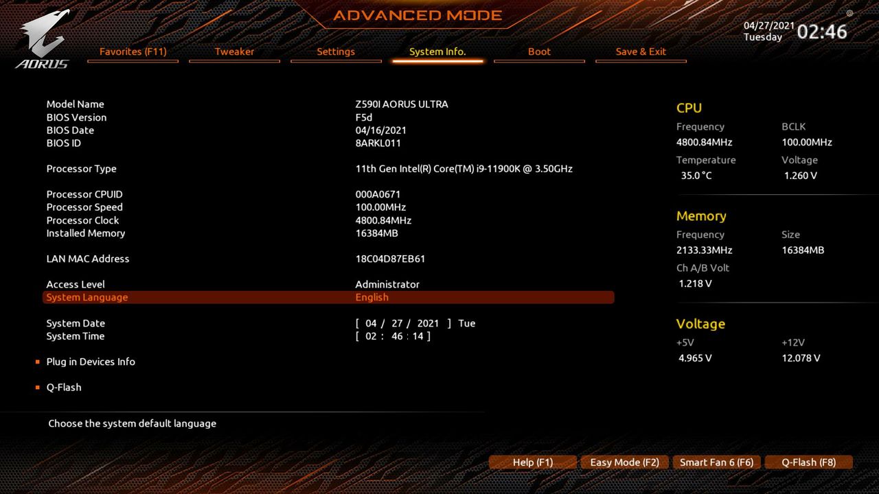 Gigabyte Z590I Aorus Ultra
