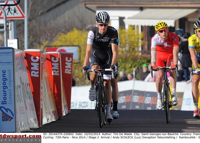 Andy Schleck (Trek) crosses the line
