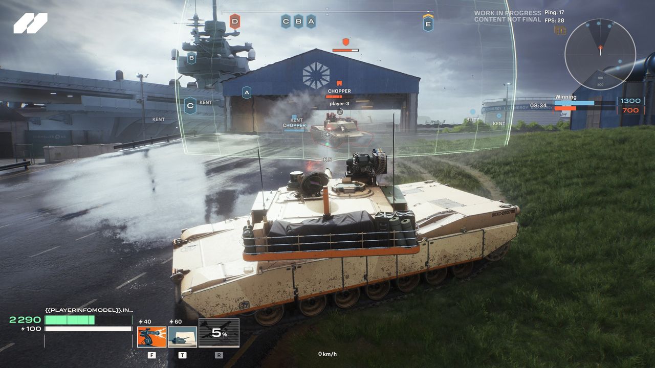 Tank attacking warehouse