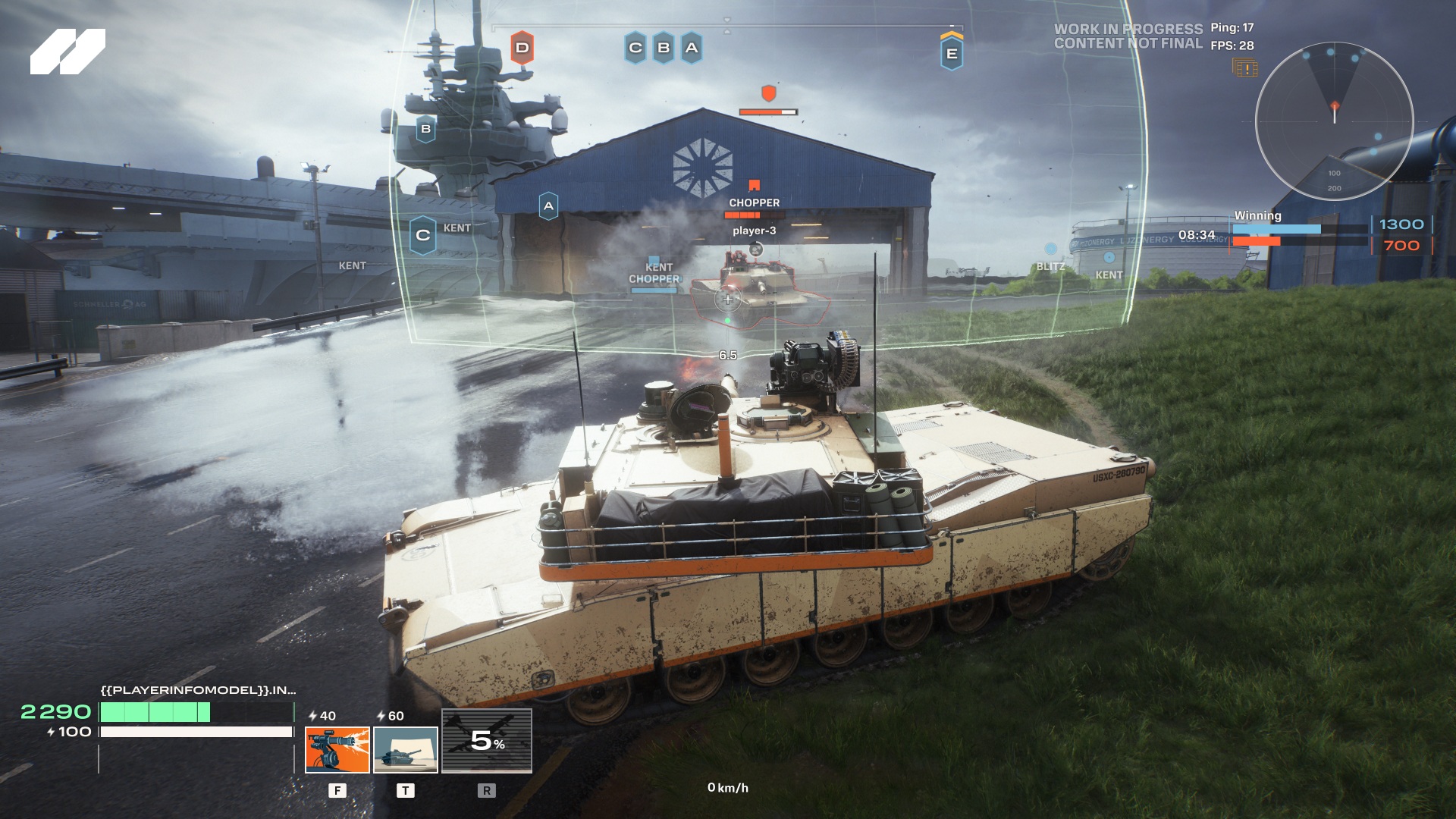 Tank attacking warehouse