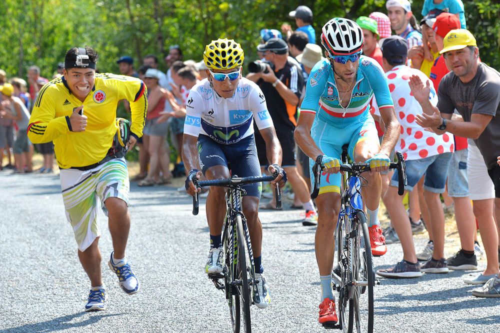 Vincenzo Nibali and Nairo Quintana ride together during stage 14.