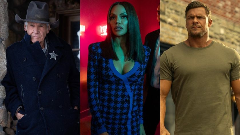 From left to right: Harrison Ford as Jacob Dutton in 1923, Crystle Stewart as Mallory in Beauty in Black and Alan Ritchson as Jack Reacher in Reacher. 