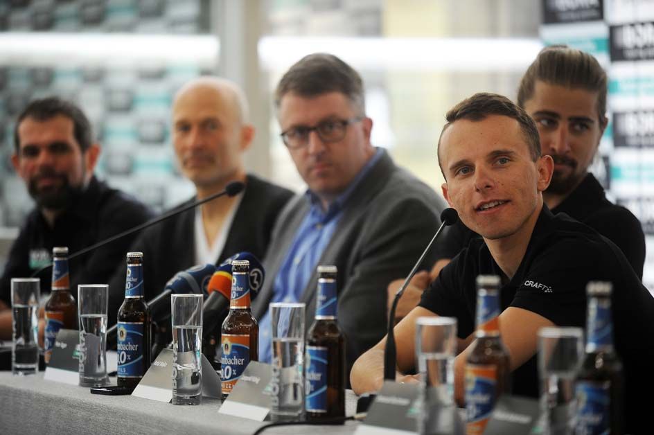 Rafal Majka talks to the press