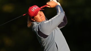 Lauren Coughlin takes a shot during the Saturday foursomes of the Solheim Cup at Robert Trent Jones Golf Club