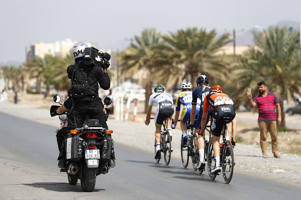 Maxime Farazijn (Sport Vlaanderen - Baloise), Pierre Luc Perichon (Fortuneo-Samsic), Conor Dunne (Aqua Blue Sport) and Brian Van Goethem (Roomport - Nederlandse Loterij) went up the road early on stage 1 of the Tour of Oman.