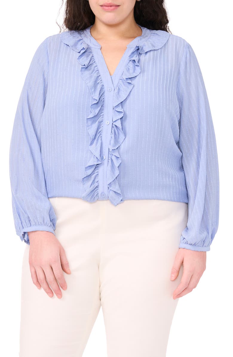 Ruffle Placket Button-Up Shirt