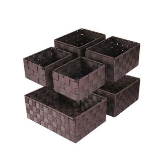 A set of dark brown storage boxes