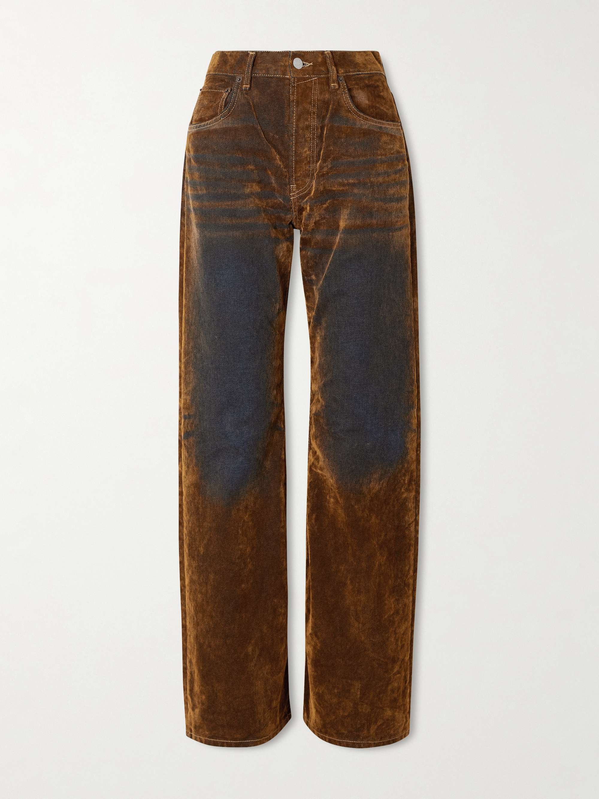 Suede-Effect Mid-Rise Wide-Leg Jeans