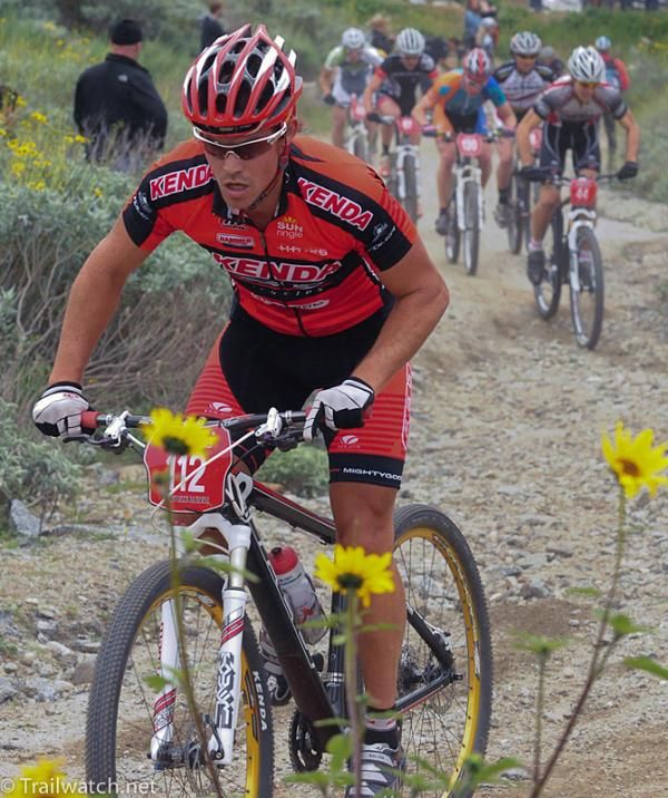 Andy Schultz (Kenda Felt) leading a large group up the climb.