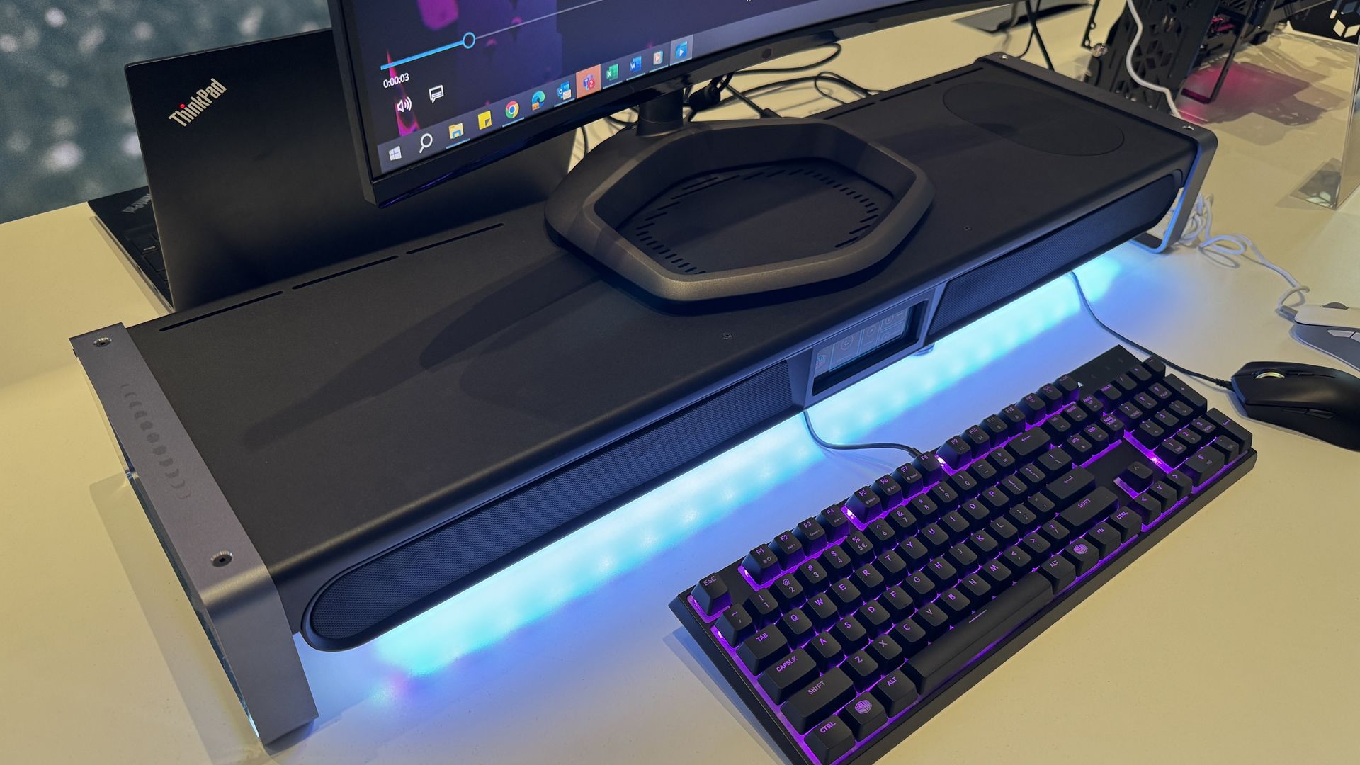 Cooler Master's Pro Station monitor riser has a built-in soundbar and a ...