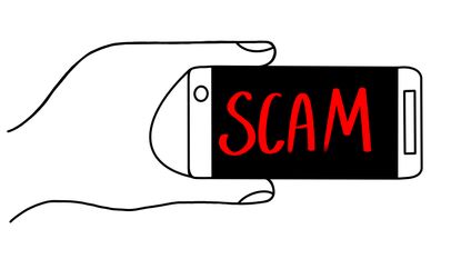 drawing of smartphone with scam written on the screen