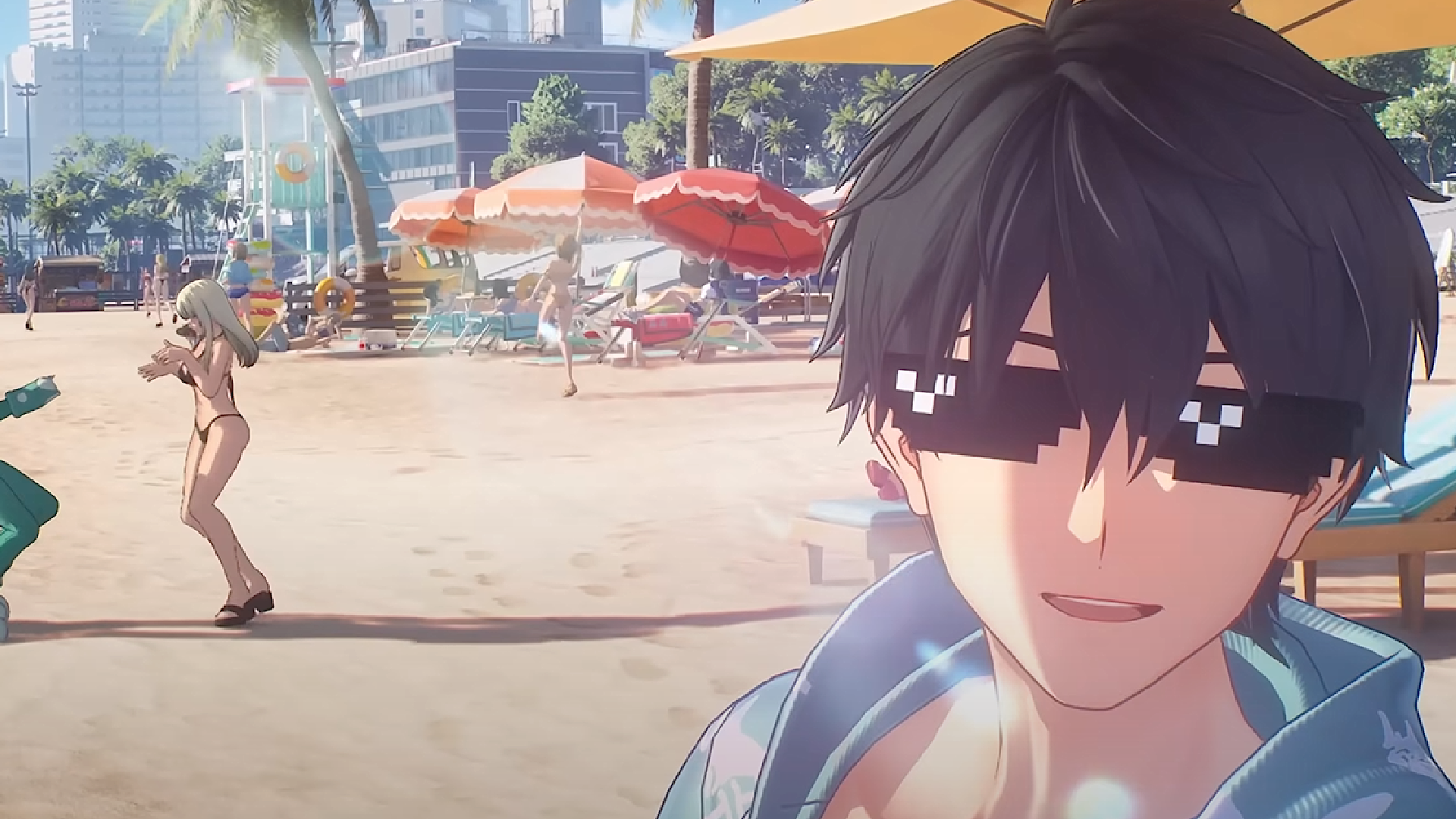 The main character in Ananta wears &quot;deal with it&quot; shades on the beach.