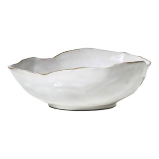 Serene Spaces Living Extra Large Free-Form Edge Glazed Ceramic Bowl – Stylish Fruit Bowl, Dinnerware, and Decorative Centerpiece for Vintage Weddings and Events, 10.5" Long, 8" Wide and 3.5" Tall