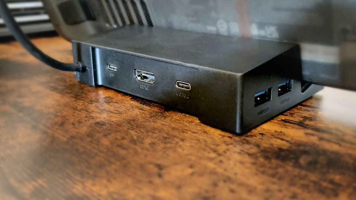 The Sabrent 6-Port Steam Deck dock three quarter back view