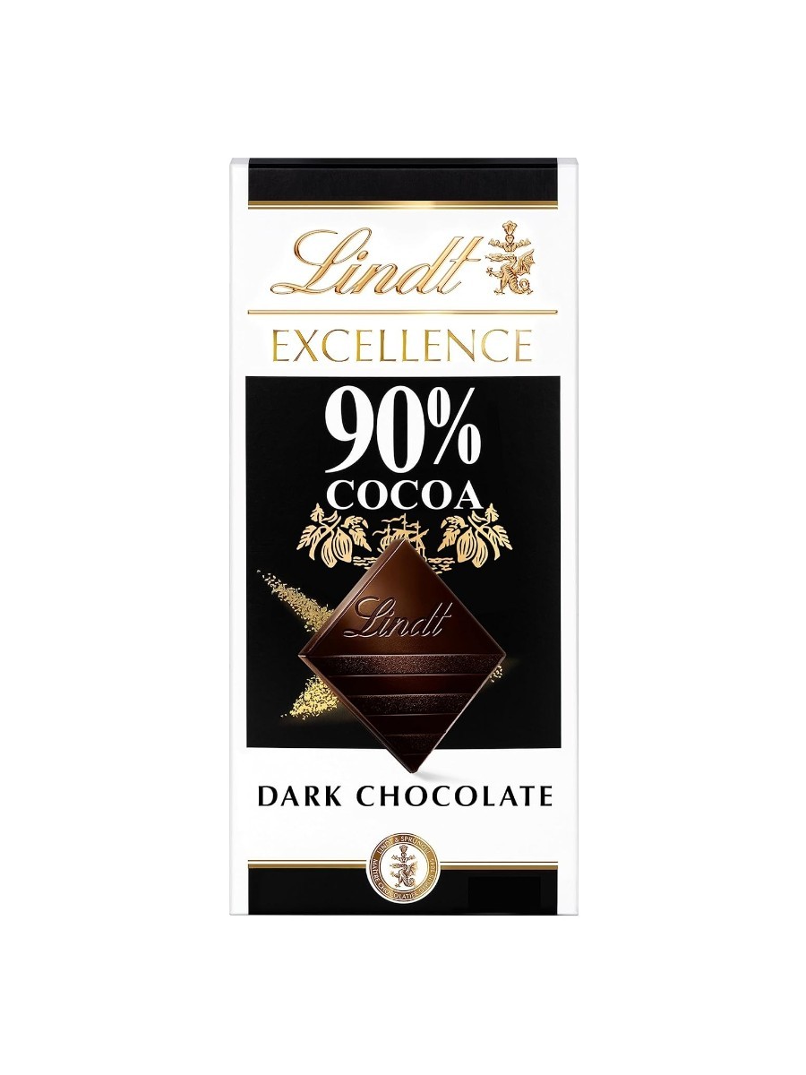 A bar of Lindt 90% cocoa dark chocolate