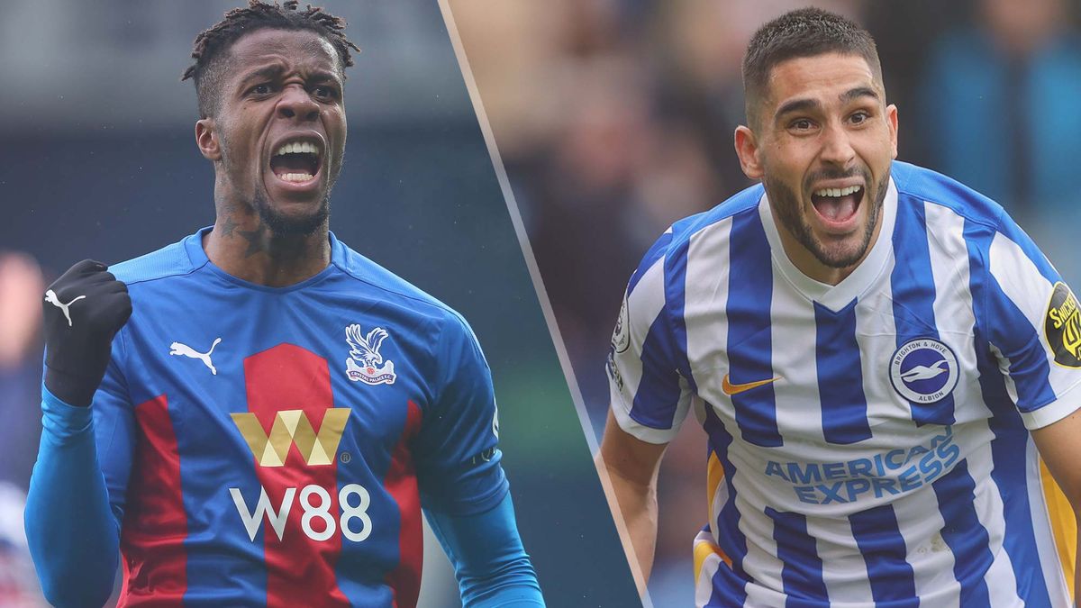 Wilfried Zaha of Crystal Palace and Neal Maupay of Brighton &amp; Hove Albion 