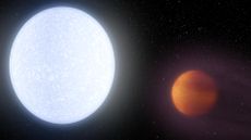 Illustration of a white dwarf star next to a large, hot planet