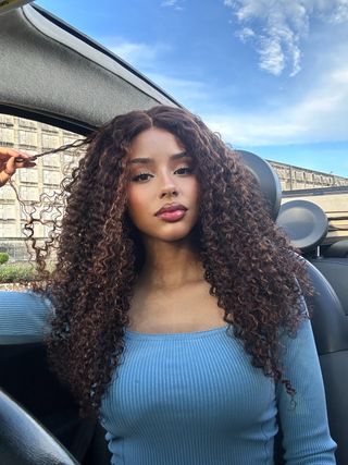 180% Density Copper Highlight Kinky Curly Glueless 5x5 Lace Closure Wig