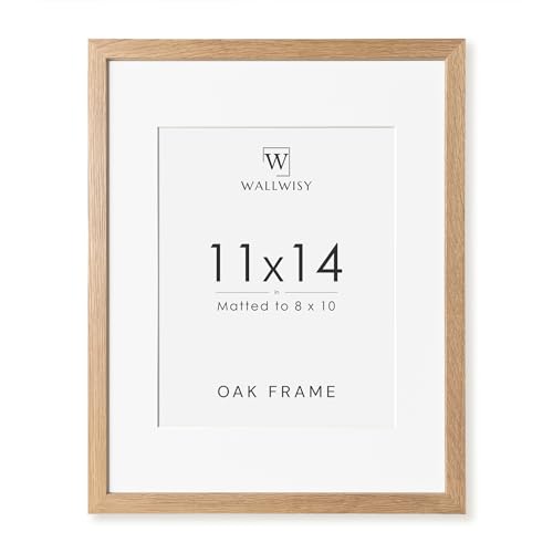 11x14 Picture Frame, Solid Oak 11x14 Photo Frame With Mat to 8x10, 14x11 Natural Oak Wood Frames for Wall, Set of 1